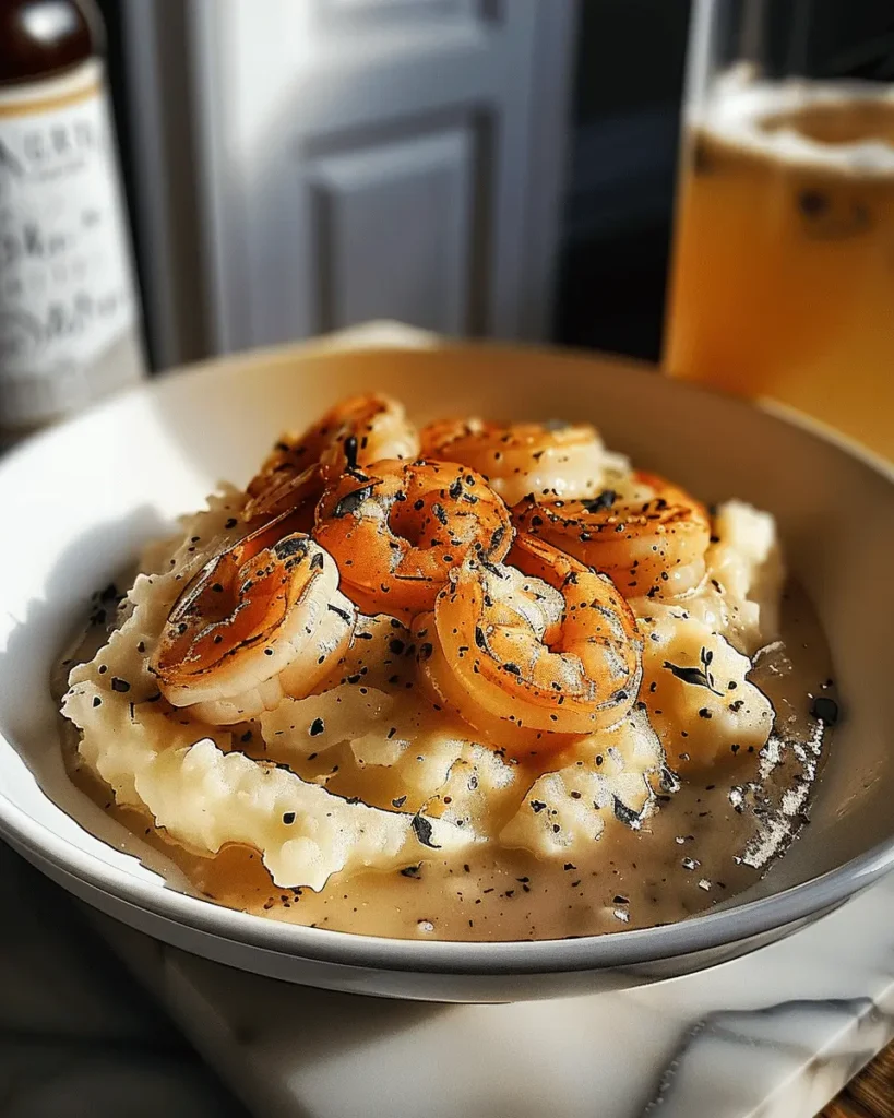 Creamy Garlic Shrimp Over Mashed Potatoes