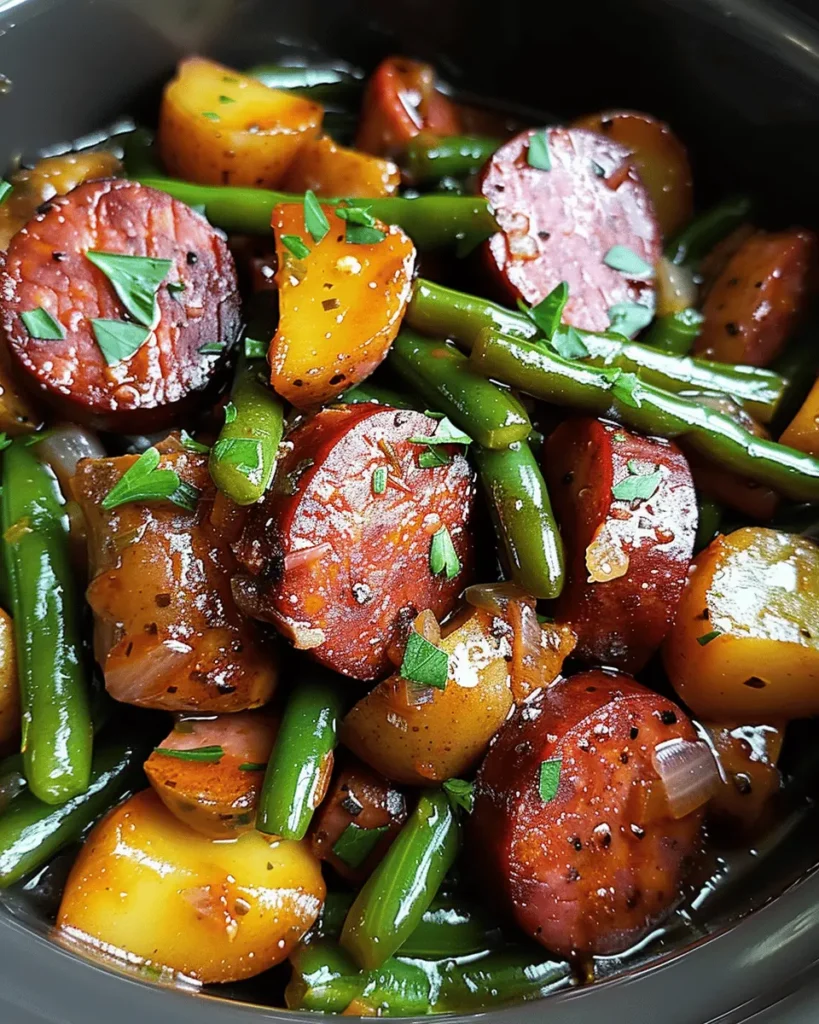 Crockpot Kielbasa and Green Beans