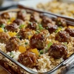 Honey Garlic Meatball Rice Bake