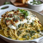 Chicken Spaghetti with Burrata and Lemon Butter Garlic Sauce