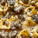 Cheesesteak Tortellini in Creamy Provolone Sauce