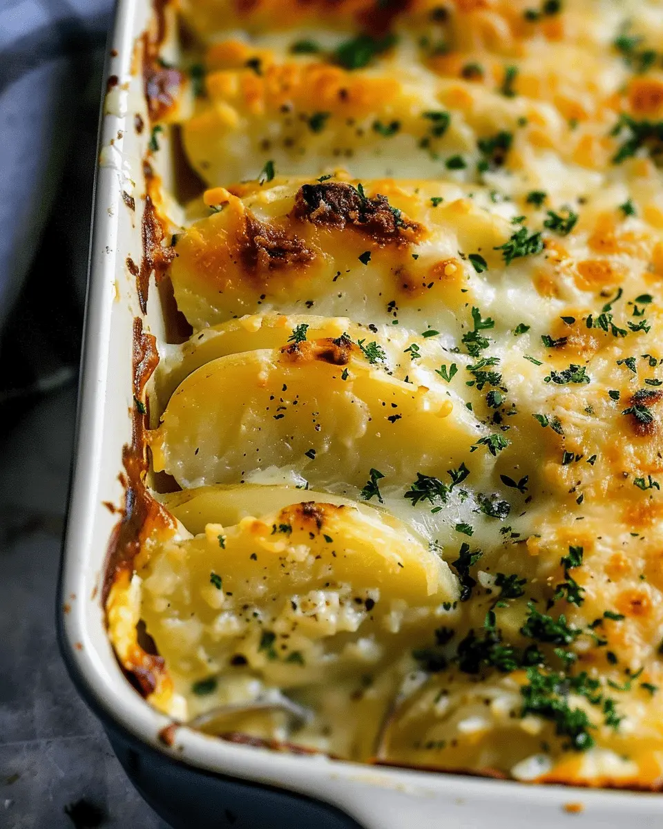 Cheesy Scalloped Potatoes with Turkey Bacon and Chicken Ham Delight