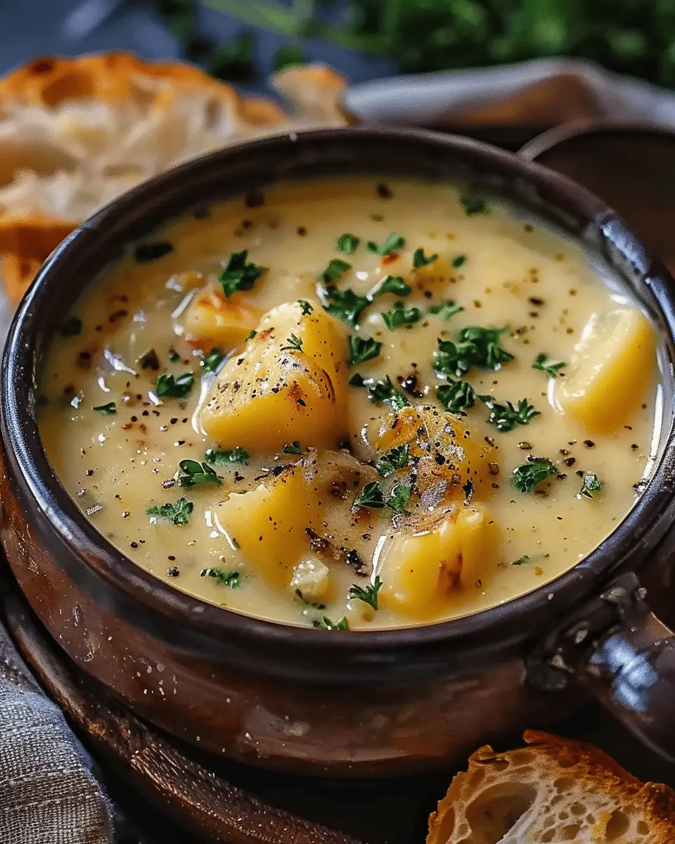 Hearty Cheddar Garlic Herb Potato Soup: Comforting Delight with Turkey Bacon