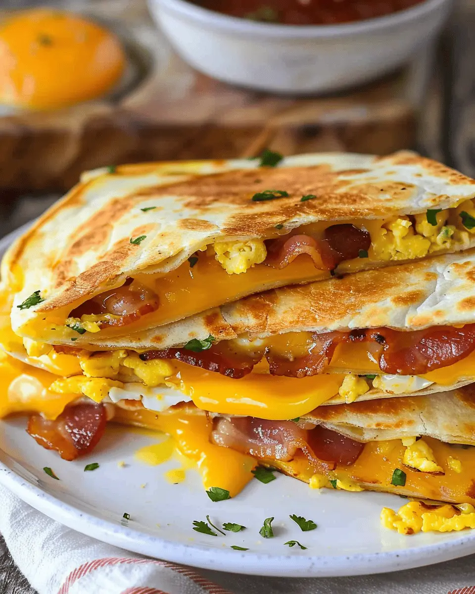 Bacon Egg and Cheese Breakfast Quesadillas with Turkey Bacon Delight