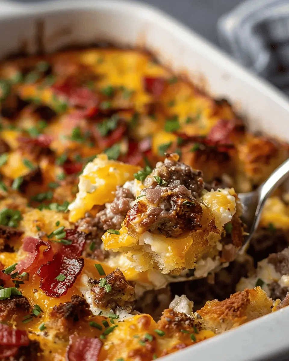 Crack Breakfast Casserole with Turkey Bacon and Chicken Ham Delight