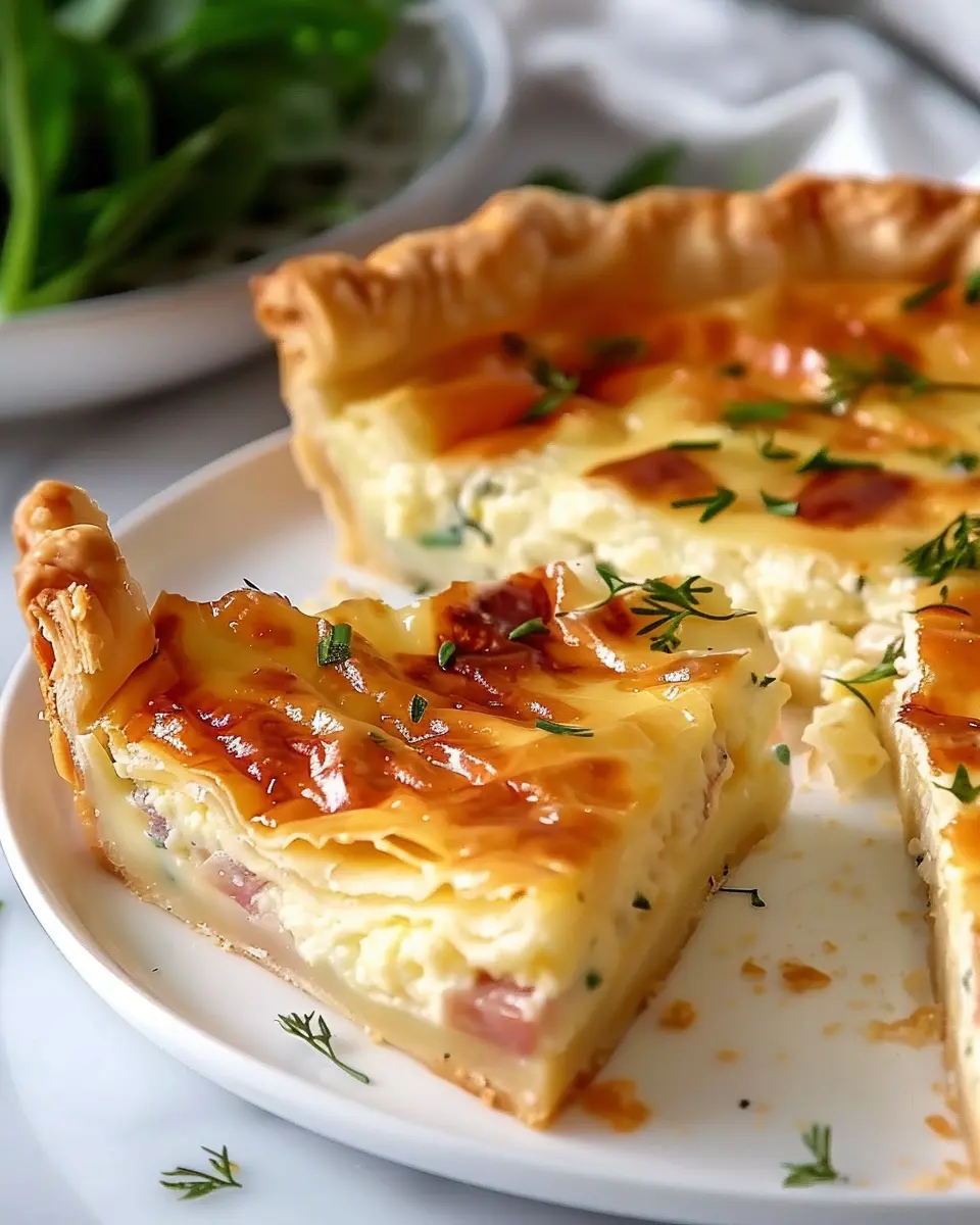 Creamy Puff Pastry Quiche Lorraine with Turkey Bacon and Chicken Ham