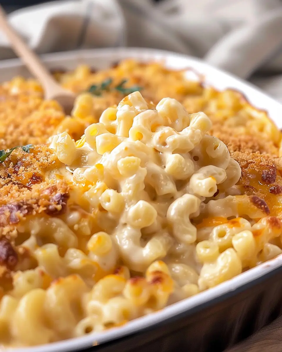 Homemade Mac and Cheese Made Indulgent with Turkey Bacon and Chicken Ham