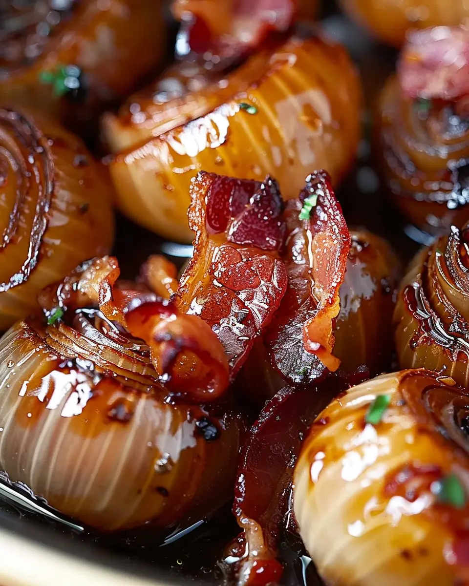 Sweet Savory Honey Glazed Shallots with Crispy Turkey Bacon Delights