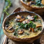 Wild Mushroom, Caramelized Onion and Kale Soup